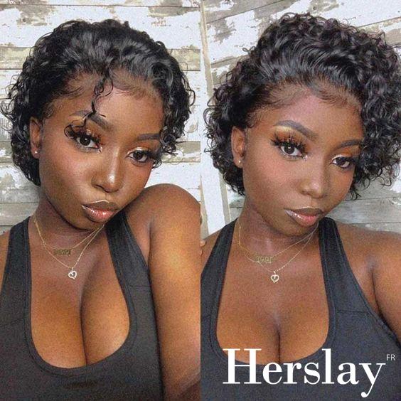 Perruque Courte Brésilienne Lace Front - Cheveux Humains Noirs Naturels - Bonnet Moyen
