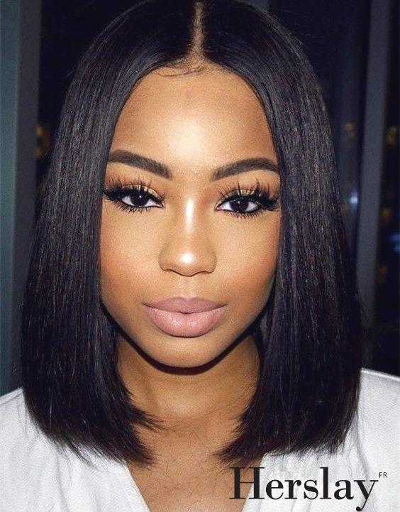 Perruque Courte Brésilienne Noire Avec Lace Front - Cheveux Humains Naturels, Longueur Courte | Perruque Lace Front Brésilienne Noire