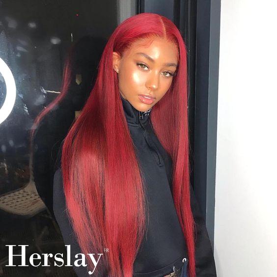 Perruque Brésilienne Rouge Ombré - Cheveux Humains Naturels - Lace Closure Court - Taille 12